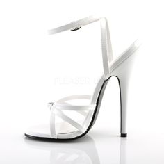 6" Stiletto Heel White Pat Wrap Around Knotted Strap Sandal White Heels With Wrapped Heel And Single Toe Strap, White High Heels With Wrapped Heel, Elegant White Lace-up Sandals With Wrapped Heel, White High Heel T-strap Sandals With Heel Strap, White Open Toe T-strap Sandals With Heel Strap, 1920s Shoes, Open Toed Shoes, Alternative Shoes, Festival Shoes