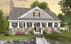 this is a computer rendering of the front elevation of these small houseplans and porches