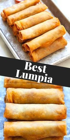 some food that is on top of a pan and the words lumpia above it