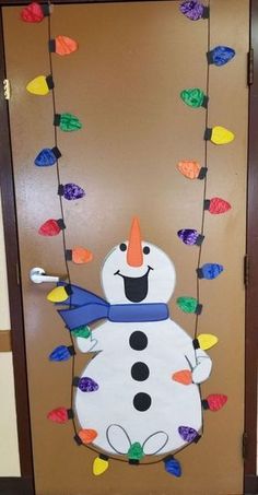 a door decorated to look like a snowman