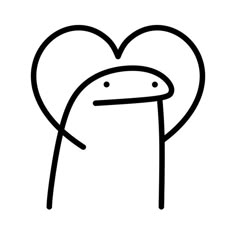 a black and white line drawing of a heart with an emoticive look on its face