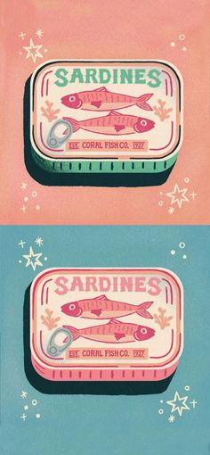 two tins filled with different types of fish on top of each other and the words sardines