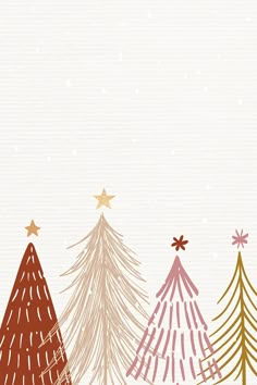 a christmas card with trees and stars on the top, in pastel colors against a white background