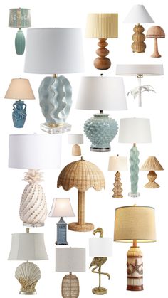 an assortment of lamps with different shades and sizes