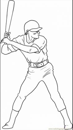 a baseball player holding a bat and ready to hit the ball coloring pages for kids