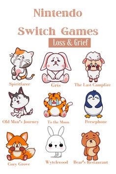 the nintendo switch game is shown with different animals and their names on it's screen