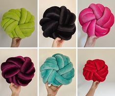 four different colors of hair in the shape of a knot, and one being held up