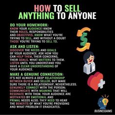 a poster with the words how to sell anything to anyone on it and an image of a