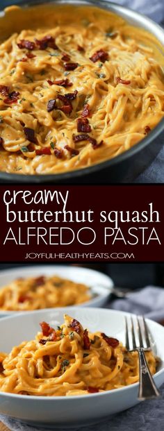 creamy, butternut squash alfredo pasta with bacon is an easy and delicious dinner that's ready in under 30 minutes