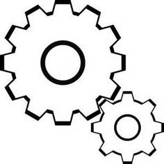 two gears are connected to each other on a white background, one is black and the other is white