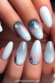 Christmas Nails Diy, Mermaid Nails, Blue Nail Designs, Pearl Nails, White Nail Designs, White Nail, Fall Nail Art