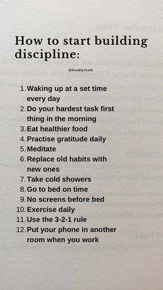 an open book with instructions on how to start building discipline