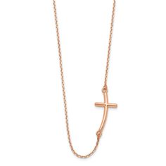 14K rose gold large sideways curved cross pendant necklace with polished finish. Chain measures approximately 19"L x 1/16"W, pendant measures 1"L x 1/2"W. Completes with lobster clasp. Cable Chain Necklace, Cross Chain, Cross Design, Cross Designs, Cross Pendant Necklace, Gold Polish, Jewelry Online Shopping, Fine Jewelry Gift, Necklace Sizes