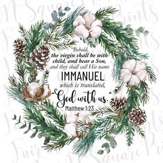 a watercolor christmas wreath with the bible verse