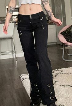 Academia Pants, Dark Academia Pants, Trousers Aesthetic, Black Straight Jeans, Goth Pants, Buckle Pants, Alt Clothes, Low Waist Jeans, Aesthetic Streetwear