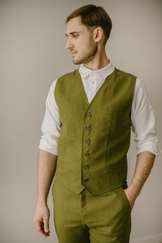 Sage Green Vest For Men, Green Waistcoat Men Weddings, Groom Vest Vintage, Hobbit Vest, Mens Green Vest, Groom Waistcoat