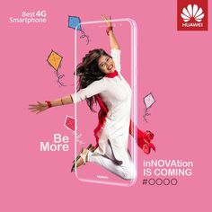 an advertisement for the new samsung phone, featuring a woman in white outfit and red scarf