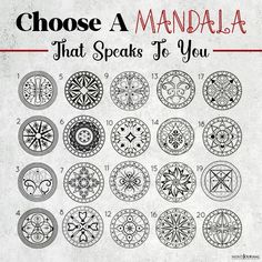 an old book with many circular designs on the cover and title that reads choose a mandala that speaks to you