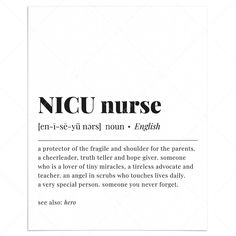 NICU Nurse Definition Print Instant Download by LittleSizzle Nicu Nurse Definition, Nicu Nurse Aesthetic Pictures, Nicu Nurse Notes