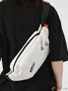 BirdinBag - High-Capacity Unisex Waist Bag with Letter Labels and Decorative Tags Casual Portable Canvas Satchel Bag, Casual Canvas Satchel Bag, Casual Large Capacity Shoulder Bag For Daily Use, Casual Shoulder Bag Backpack Style, Casual Shoulder Backpack, Casual Bags With Large Capacity For Daily Use, White Rectangular Shoulder Bag For Daily Use, Casual Rectangular Satchel For Daily Life, Daily White Rectangular Shoulder Bag