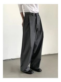 Wiaofellas - Korean Gray Casual Suit Pants Men Pleated Loose Wide Leg Pant Spring Autumn New Fashion Design Sense Trendy Trousers Streetwear Gray Baggy Pants For Workwear, Male Japanese Fashion, Trendy Trousers, Pleated Fashion, Trendy Trouser, Pants Male, Casual Pants Style, Trousers Men, Casual Pant