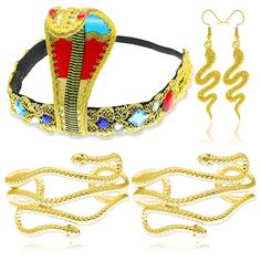 PRICES MAY VARY. Fashion jewelry: Package comes with 4pcs Egyptian Asp Costume Accessories,including 1pc snake stretch headpiece,2pcs snake arm cuff and 1pc cobra dangle earrings.They are beautiful and practical accessories for your Egyptian costume. Comfortable to Wear:The snake headband is made of rubber band, rhinestones, gold wire rope, and composite cloth,it can be adjustable, fit for most women and teen girls. The arm cuff and earrings are made of high quality metal and alloy ,with vacuum Egyptian Cleopatra, Upper Arm Cuff Bracelet, Upper Arm Cuff, Sister Bridesmaid, Arm Cuff Bracelet, Upper Arm Cuffs, Stretch Headband, Arm Cuff, Cuff Earrings