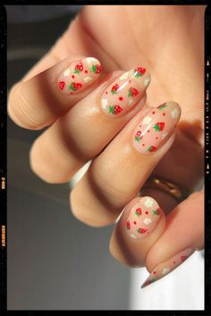 Nail Tricks, Strawberry Nail Art, Fruit Nail Designs, Fruit Nails, Fruit Nail, Fruit Nail Art, Milky Nails, Nail Trend