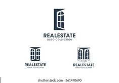 the real estate logo is shown in three different colors and font, with an open window