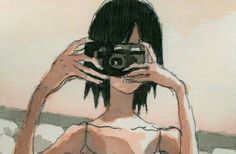 a drawing of a woman taking a selfie with her camera