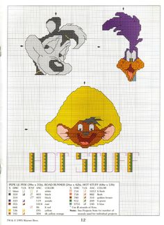 the cross stitch pattern shows an image of two clowns, one wearing a yellow hat and