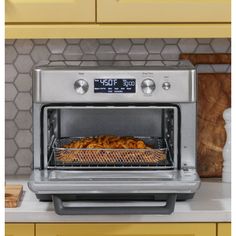 a toaster oven that has some food in it