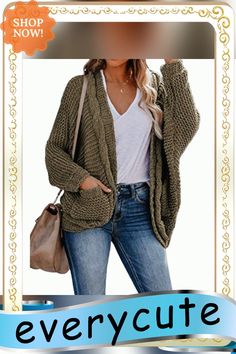 Army Green Chunky Wide Open Front Knit Cardigan Trendy Knit Sweater With Pockets, Trendy Solid Chunky Knit Cardigan, Green Cable Knit Cardigan For Fall, Casual Knitted Sweater Coat For Fall, Casual Knit Sweater Coat For Fall, Casual Knitted Fall Sweater, Fall Knit Sweater Coat, Casual Knitted Fall Outerwear, Casual Knitted Outerwear For Fall