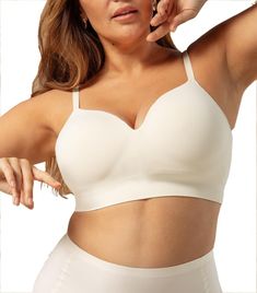 PRICES MAY VARY. Fit Sizes: 34C, 34D, 34DD/E, 36B, 36C, 38B WIRE-FREE: SUPPORTIVE AS AN UNDERWIRE BRA, WITHOUT THE WIRE. These wireless bras with support and lift feel like a second skin. Say goodbye to painful underwires and enjoy all-day comfort without the pinch and poke. MODERN, REFINED CUPS FOR A PERFECT FIT: This women bra features slightly smaller, sewn-in modern foam for an enhanced fit. It’s so soft and hugs your body so gently that it feels like a plus size bralette with support that a Plus Size Bralette, Supportive Bras, Wireless Bras, Women Bra, Comfortable Bras, Lounge Lingerie, Everyday Bra, Wireless Bra, Womens Bras