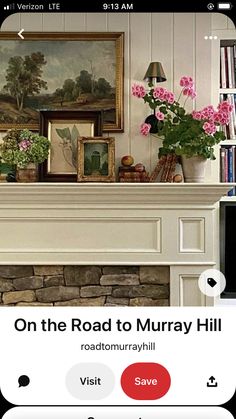 an image of a fireplace with flowers on it and the words on the road to murray hill