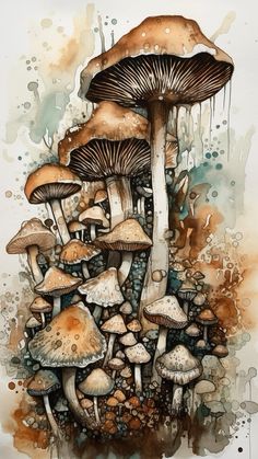 some very pretty mushrooms with watercolors on it's surface and the colors are brown