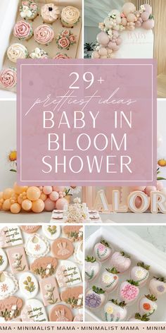 baby in bloom shower party with pink and white decorations