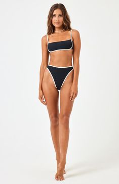 Contrast trim defines this ribbed bikini top fashioned with a sleek bralette silhouette. Adjustable straps Removable soft cups Lined 97% nylon, 3% spandex Hand wash, dry flat Imported Neutral Poses, Active Wear Dresses, Rove Concepts, Space Outfit, Vintage Lifestyle, Acacia Swimwear, Pose References, Frankies Bikinis, Sports Skirts