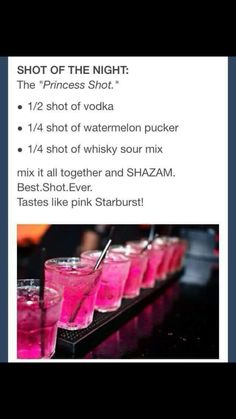 a facebook page with pink drinks on it and the caption that says shot of the night