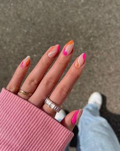 Swirl Nail Art, Summery Nails, Casual Nails, Beach Nails