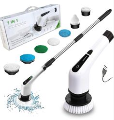 an image of a hair dryer and brush set with cleaning supplies in the background