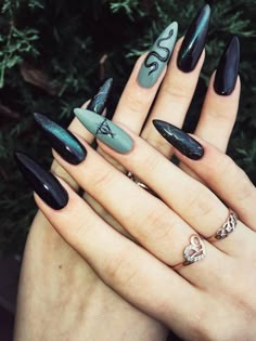 Gothic Nail Art, Harry Potter Nails, Holloween Nails, Witch Nails, Acrylic Nail Set, October Nails, Acrylic Nail Kit