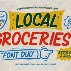 Local Groceries - Vintage Sign Duo Retro Grocery Store Aesthetic, Open Sign Vintage, Vintage Supermarket, Typeface Inspiration, Grocery Store Ads