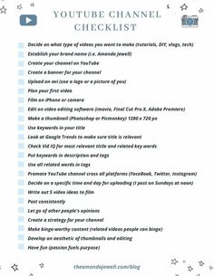 a checklist with the words youtube channel and an image of a camera on it