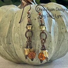 “Summer Haze” - Dangle Earrings Hand Created - Once Again Designs By Vicki Lynn Limited Edition Fun Earrings That Feature Beads In Warm Golden Yellow And Coppery Orange Tones Of Late Summer And Early Fall. This Pair: - Repurposed And Vintage Glass Beads. - New Czech Glass Flower Beads. - New Metal Findings And Bead Caps. - Tierracast Niobium Hypoallergenic French Hook Ear Wires With Copper Bead. - Length: Just Under 2-1/2” From Top Of Ear Wire To Longest Bead Drop. - Packaged In A Handmade Draws Bead Cap Earrings, Fall Beaded Earrings, Czech Beads Jewelry, Beading Earrings, Summer Haze, Handmade Bead Jewellery, Earrings Handmade Boho, Cottagecore Jewelry, Autumn Earrings