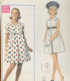 a woman's dress and hat is shown in an old sewing pattern from the 1960s