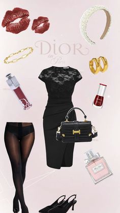 a woman's outfit and accessories are arranged in the shape of a collage