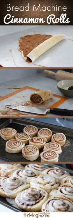 bread machine cinnamon rolls are being made on a baking sheet and ready to be baked