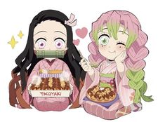 two anime characters with food in their hands