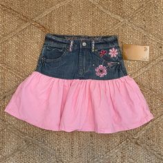 Nwt Blue Jean Denim Skirt With Soft Pink Corduroy And Cute Embroidery And Sequins. Super Adorable!! It Has An Adjustable Waistband Inside. Size 6x Girls Denim Skirts, Blue Jean Skirt, Multicolor Skirt, Pink Corduroy, Denim Jean Skirt, Embellished Denim, Jeans Skirt, Cute Embroidery, Kids Pattern