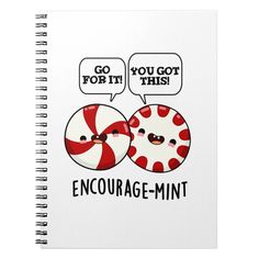 a spiral notebook with two red and white circles that say go for it, you got this